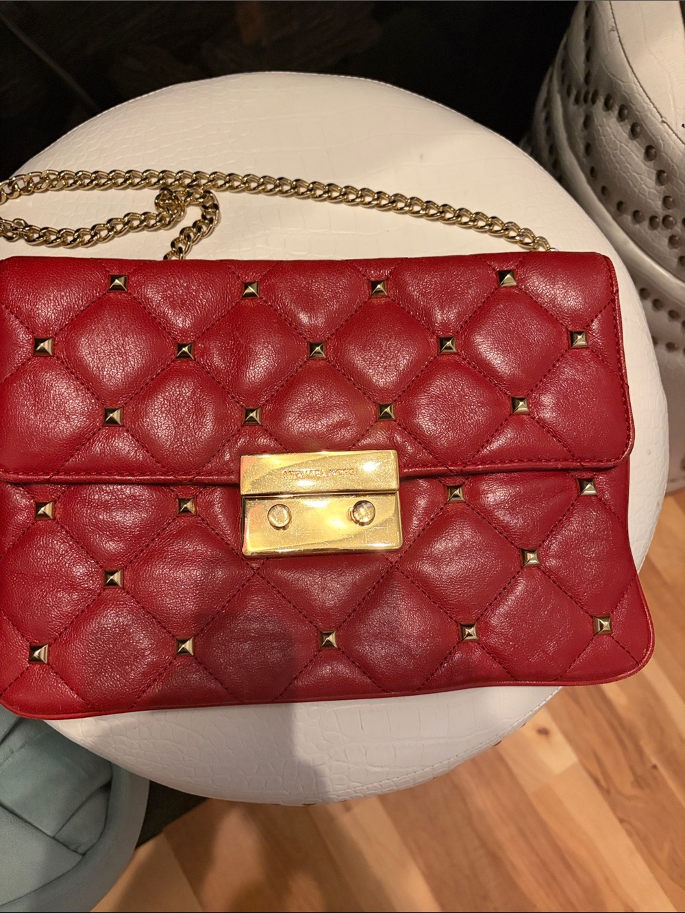 Michael Kors Red Quilted Leather purse  with Gold Hardware